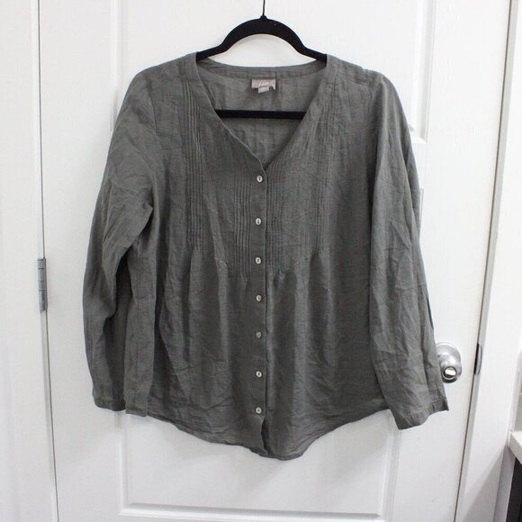 J. Jill Long Sleeve Button Down Blouse Semi Sheer Size Medium Petite Grey - Picture 1 of 5